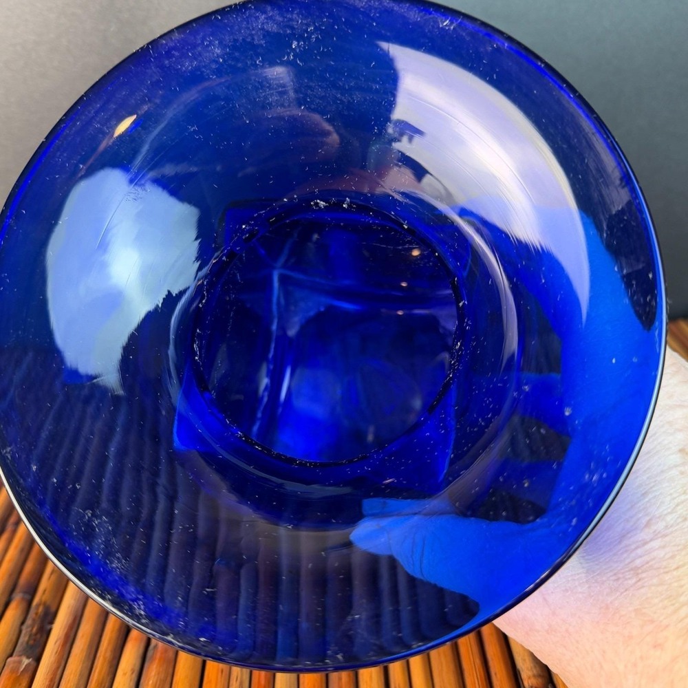 Cobalt Blue Art Glass Handblown Vase or Candle holder unique wide rim 5.5" tall - Picture 4 of 7